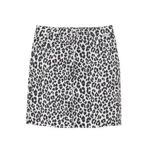 H&M‎ Short Denim Skirt Women’s Size 6 US White Leopard 5-Pocket Raw Hem NWOT
